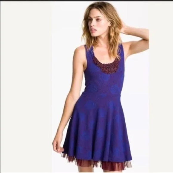 Free People Rock Princess Embellished Purple Blue Tulle Mini Dress Size Small - Picture 1 of 12